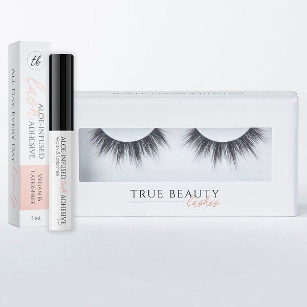 A Touch of Heaven Lash & Glue Bundle by True Beauty Lashes showcasing delicate faux mink lashes and an aloe-infused adhesive for easy application without mess. Bundle perfect for enhancing your natural beauty.